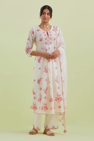 Kora Floral Print Embroidered Kurta Pant Set 