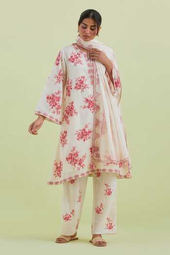 Kora Floral Print Embroidered Kurta Pant Set 