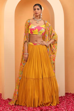 SWATI WADHWANI COUTURE Ruhani Printed Cape With Lehenga Set 