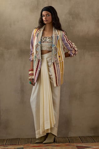 Aseem Kapoor Noori Stripe Print Jacket Skirt Set 