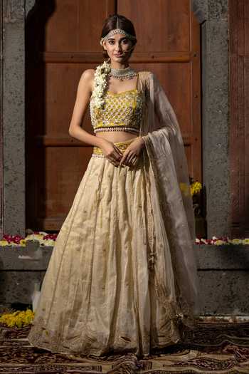 Farha Syed Vine Embroidered Cutwork Lehenga Set 