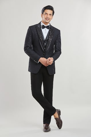 Sequin Embroidered Tuxedo Set With Bow 