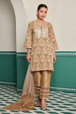 Dheeru Taneja Swarn Embroidered Tunic Pant Set 