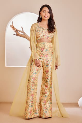 Dheeru Taneja Mehr Embellished Cape Pant Set 