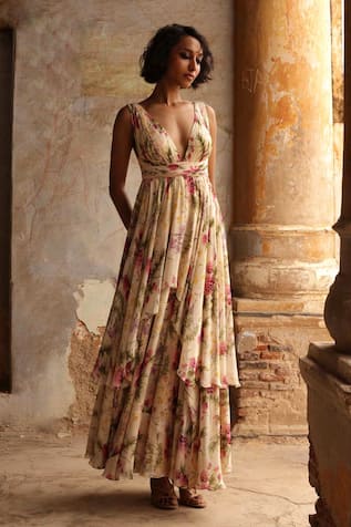 Arpita Mehta Coconut Pine Print Maxi Dress 