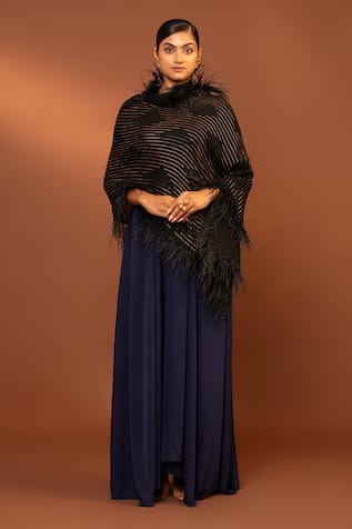 MODARTA Prism & Feather Embellished Shawl 