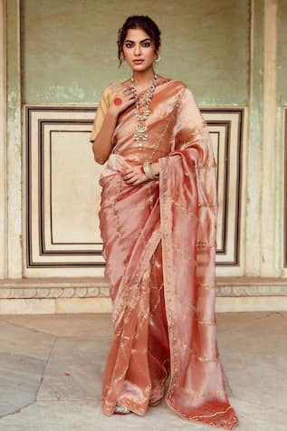 Maison Shefali Zardozi Embroidered Saree With Unstitched Blouse Piece 