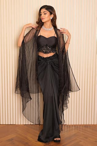 Vridhi Somaani Emy Hand Embroidered Draped Skirt & Cape Set 
