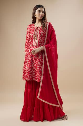 Monk & Mei Floral Brocade Woven Kurta Sharara Set 