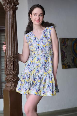 Verano by Tanya Erica Floral Print Ruffle Dress With Belt 