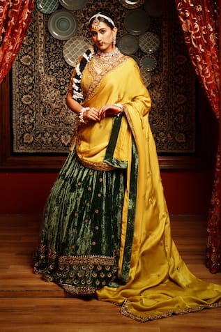 House Of Anmol Jain Hand Embroidered Velvet Lehenga Set 