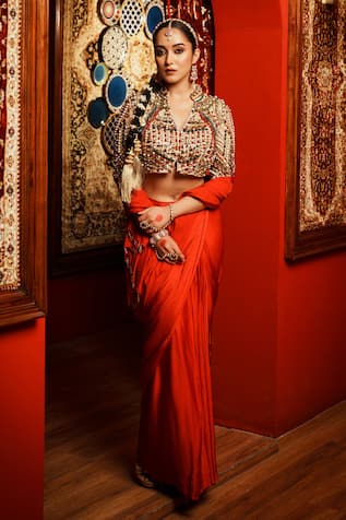 House of Anmol Jain Pre-Draped Saree With Hand Embroidered Blouse 