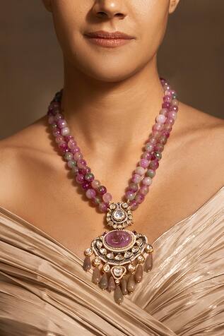 Charming Stone Studded Tassel Pendant Necklace 