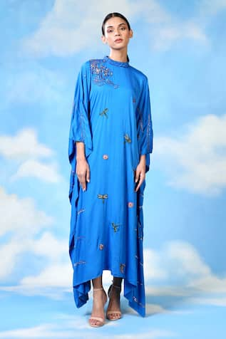 Shilpi Gupta Dragonfly Scattered Embroidered Kaftan Dress 