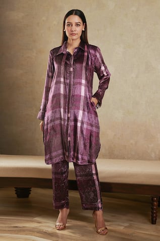 Rainas Geometric Print Long Shirt With Pant 