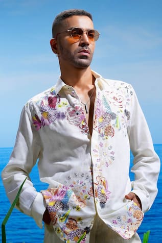 Asuka Floral Odyssey Embroidered Linen Shirt 