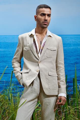 Asuka Natural Beige Voyager Linen Blazer 