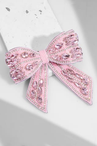 Crystal Embellished Hair Bow Barrette Clip 