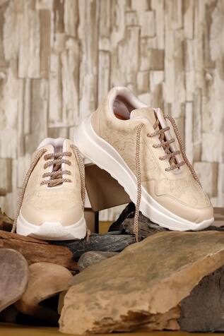 Buy Off White Elegance Floral Pattern Embroidered Sneakers by Sole