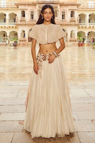 Nikita Vishakha Floral Pearl Embroidered Flare Lehenga Set 