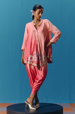 Pooja Rajgarhia Gupta Dusk Embroidered Short Kurta With Petal Pant 