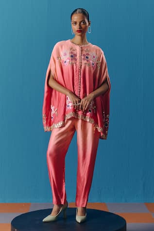 Pooja Rajgarhia Gupta Dusk Embroidered Cape Top With Pant 