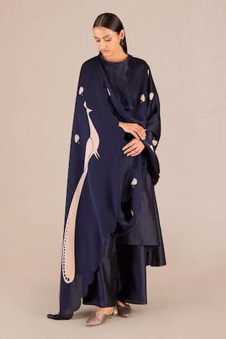 AMPM Abiha Peacock Print Asymmetric Kurta Palazzo Set 