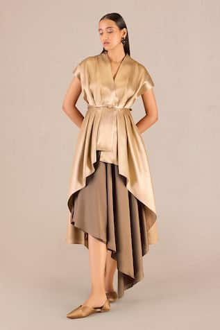 AMPM Amra Box Pleated Jacket & Draped Skirt Set 