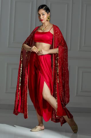 Monk & Mei Sequin Embellished Cape & Dhoti Pant Set 