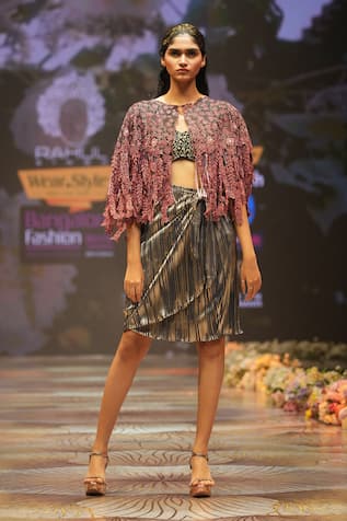 Rahul Singh Floral Hand Embroidered Cape With Skirt Set 