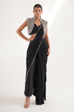 Chaashni by Maansi and Ketan Pre-Draped Saree With Embroidered Jacket 