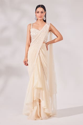 Chaashni by Maansi and Ketan Pearl & Cutdana Work Pre-Draped Saree With Blouse 