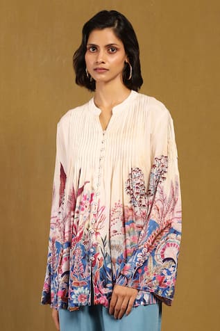 Ritu Kumar Paradise Print Pintucked Shirt 