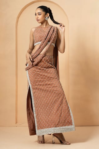 Quench A Thirst Cutdana Embellished Pre-Stitched Saree With Blouse 