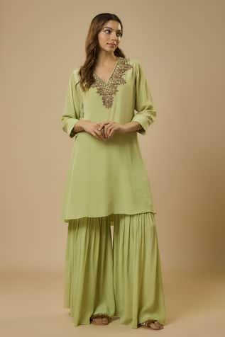 EWOKE Bead Embellished Kurta With Sharara 