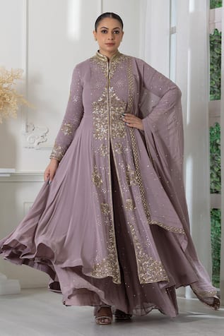 Raj Arora Embroidered Anarkali Sharara Set 