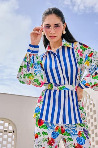 House of Zeniaa Striped Gardenia Print Shirt 