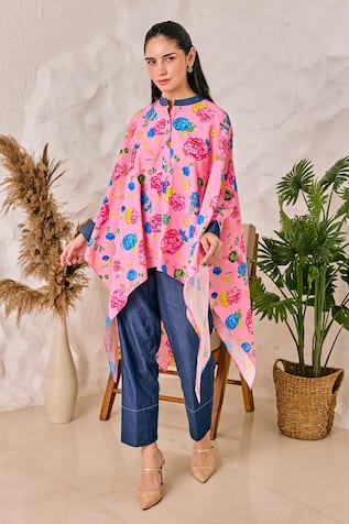 House of Zeniaa Floral Print Kaftan Top 