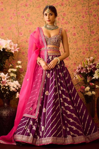 Shyam Narayan Prasad Floral Brocade Panelled Bridal Lehenga Set 