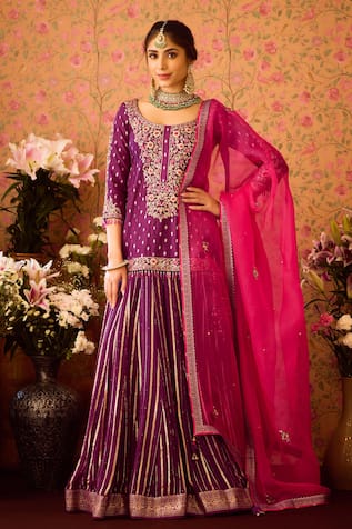 Shyam Narayan Prasad Floral Blossom Embroidered Kurta Lehenga Set 