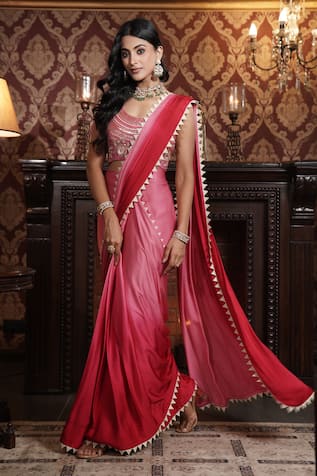 Surabhi Arya Ombre Pre-Draped Saree With Embellished Blouse 