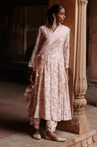 Megha Pitti Floral Print Anarkali Palazzo Set 