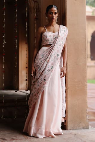 Megha Pitti Printed Pre-Stitched Saree With Unstitched Blouse Piece 