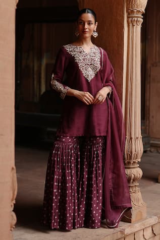 Megha Pitti Fleur Embroidered Kurta Sharara Set 