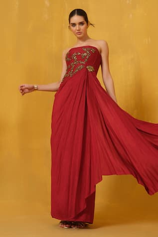 ABSTRACT BY MEGHA JAIN MADAAN Floral Embellished Draped Dress 