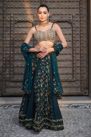 Bohame Floral Geometric Print Lehenga Set 