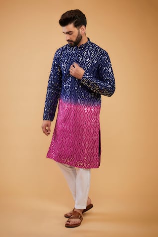 Silk Ombre Mirror Work Embroidered Kurta 