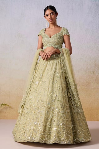 Sequin Embellished Floral Scatter Bridal Lehenga Set 