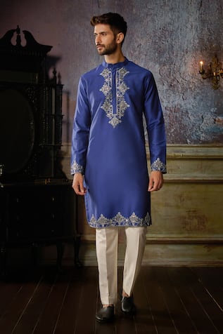 DiyaRajvvir Gunmetal Embroidered Kurta & Pant Set 