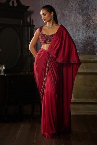 DiyaRajvvir Scallop Hem Pre-Draped Dhoti Saree With Blouse 